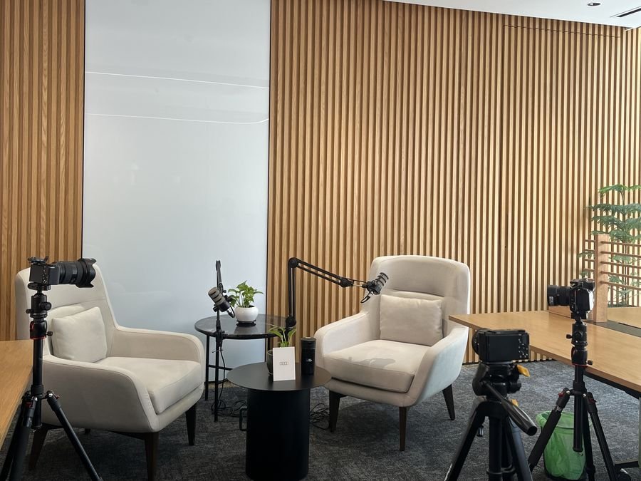A client office rigged as a set